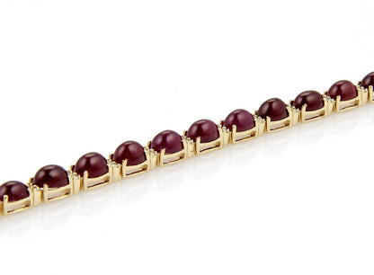 Rubies cabochon & Diamond Tennis 14k Yellow Gold Bracelet Cabochon