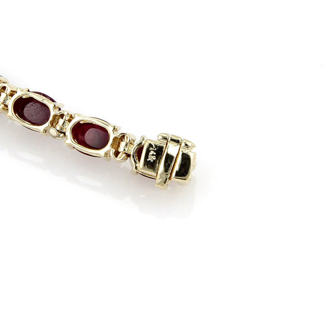 Rubies cabochon & Diamond Tennis 14k Yellow Gold Bracelet Cabochon