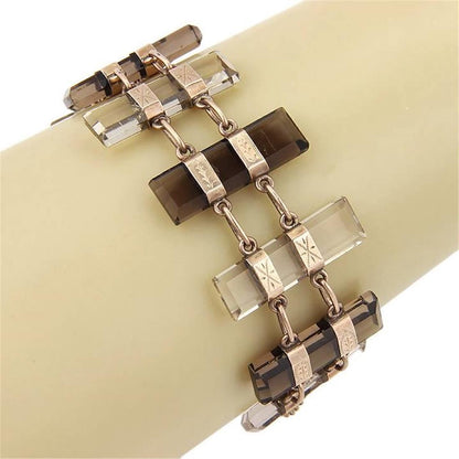 Smoky & Clear Quartz 9k Rose Yellow Gold Fancy Bar Link Bracelet