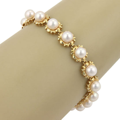 Lustrous Pearls Floral 14k Yellow Gold Bracelet