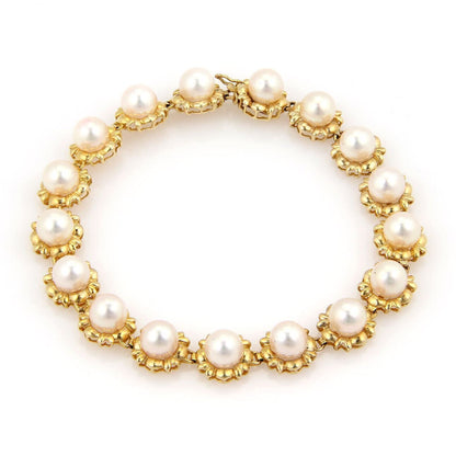 Lustrous Pearls Floral 14k Yellow Gold Bracelet