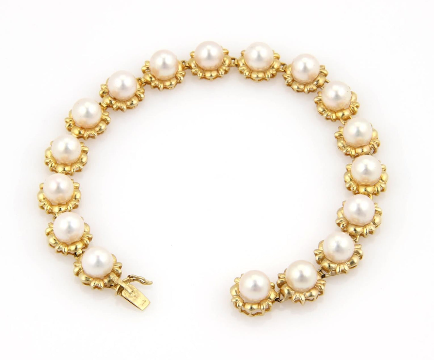 Lustrous Pearls Floral 14k Yellow Gold Bracelet