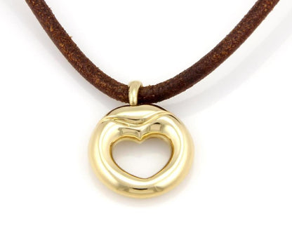 Movado 18k Yellow Gold Heart Pendant Leather Cord Necklace