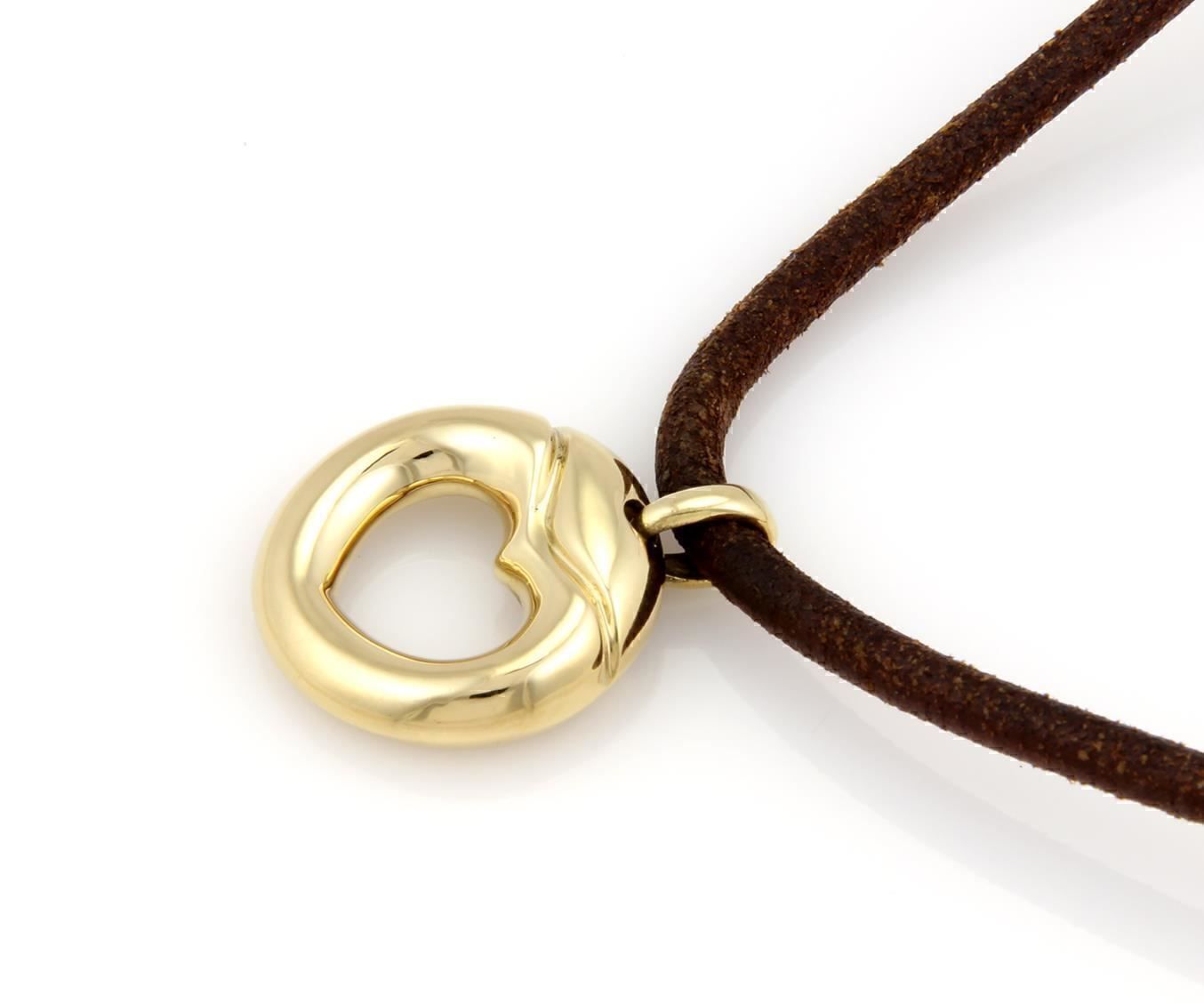 Movado 18k Yellow Gold Heart Pendant Leather Cord Necklace