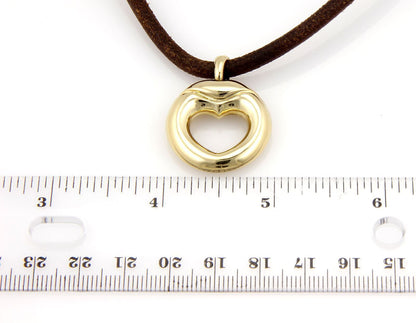 Movado 18k Yellow Gold Heart Pendant Leather Cord Necklace