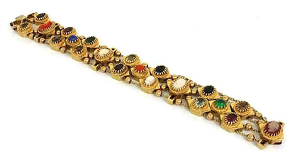 Multi-Color Gems & Shell Cameo 14k Gold Charm Slide Bracelet