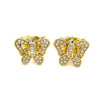 Diamond Butterfly 18k Yellow Gold Stud Earrings