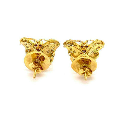 Diamond Butterfly 18k Yellow Gold Stud Earrings