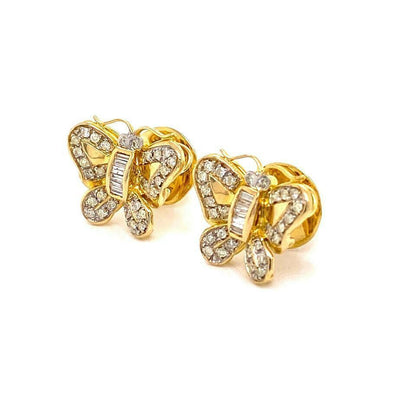 Diamond Butterfly 18k Yellow Gold Stud Earrings