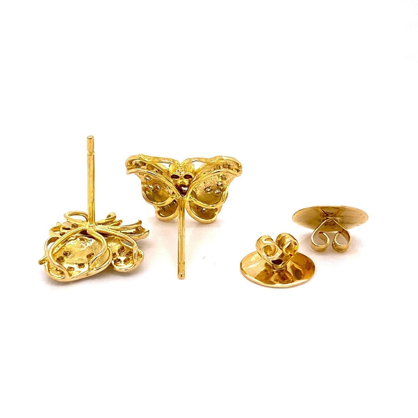 Diamond Butterfly 18k Yellow Gold Stud Earrings