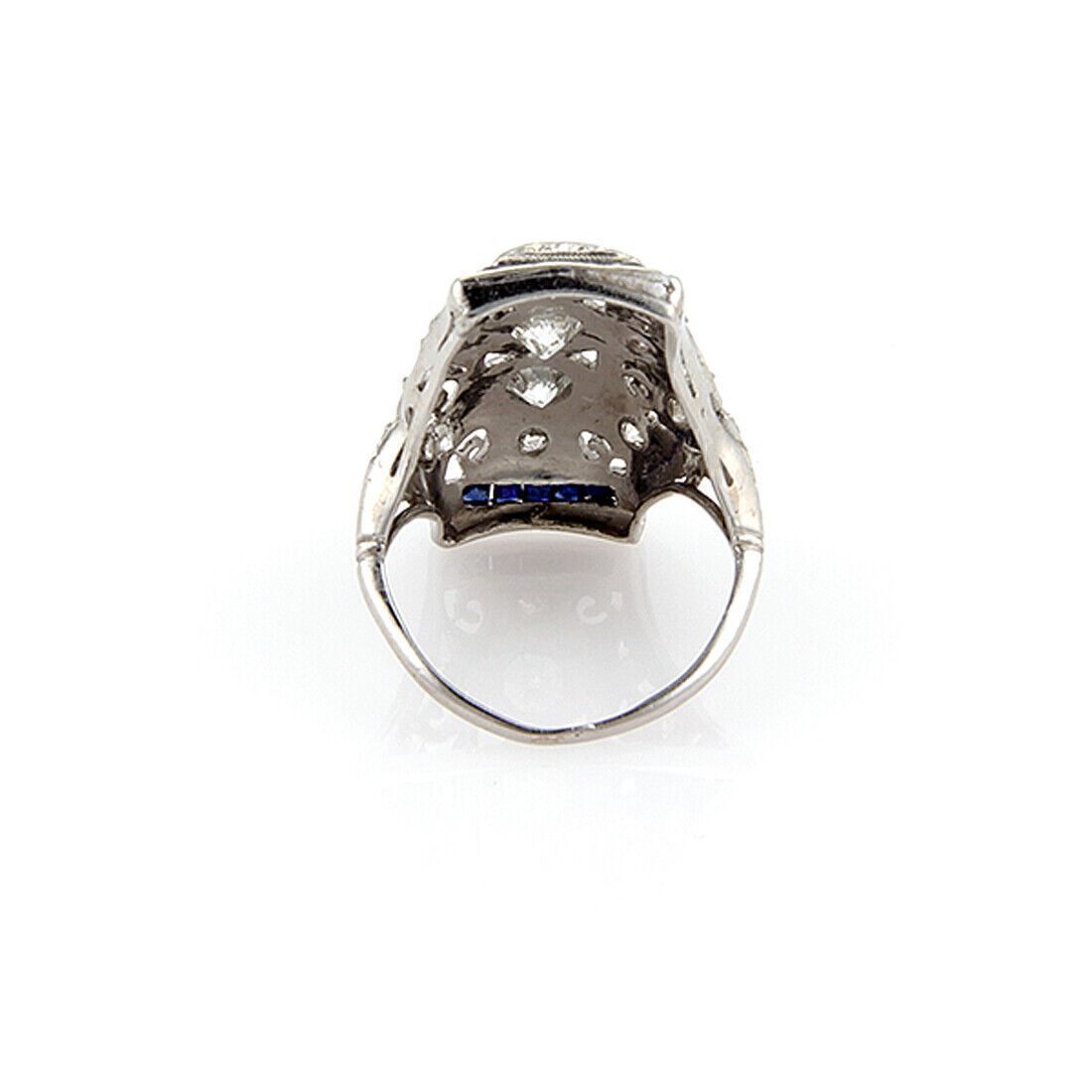 Diamond & Sapphire Platinum Long Milgrain Open Filigree Ring - Size 5