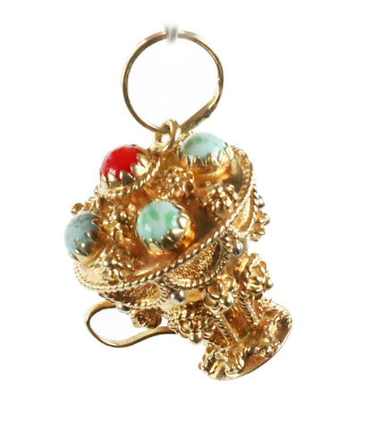 Turquoise & Coral 18k Gold Etruscan Design Champion Cup Charm Pendant