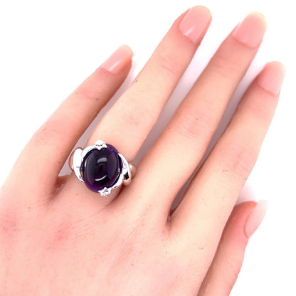 Chanel Cabochon Amethyst Diamond 18k White Gold Ring - Size 6