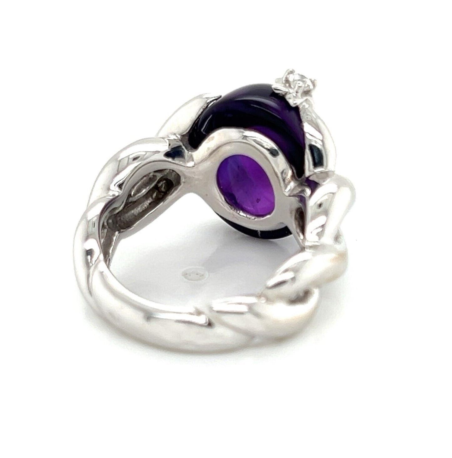 Chanel Cabochon Amethyst Diamond 18k White Gold Ring - Size 6