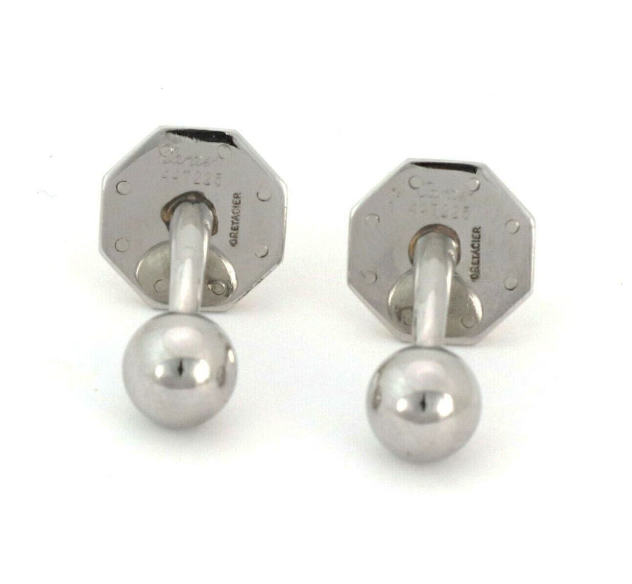 Cartier Santos 18k Gold Steel Octagon Shape Screw Motifs Ball Stud Cufflinks