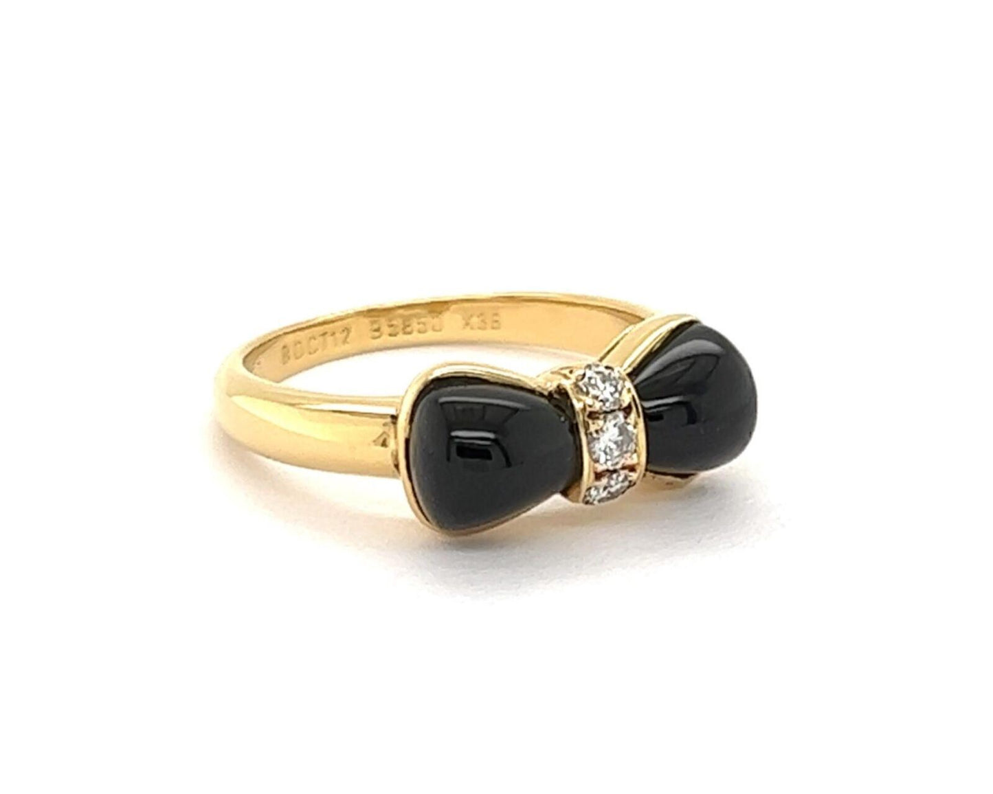 Van Cleef & Arpels Diamond Onyx 18k Yellow Gold Bow Ring - Size 6