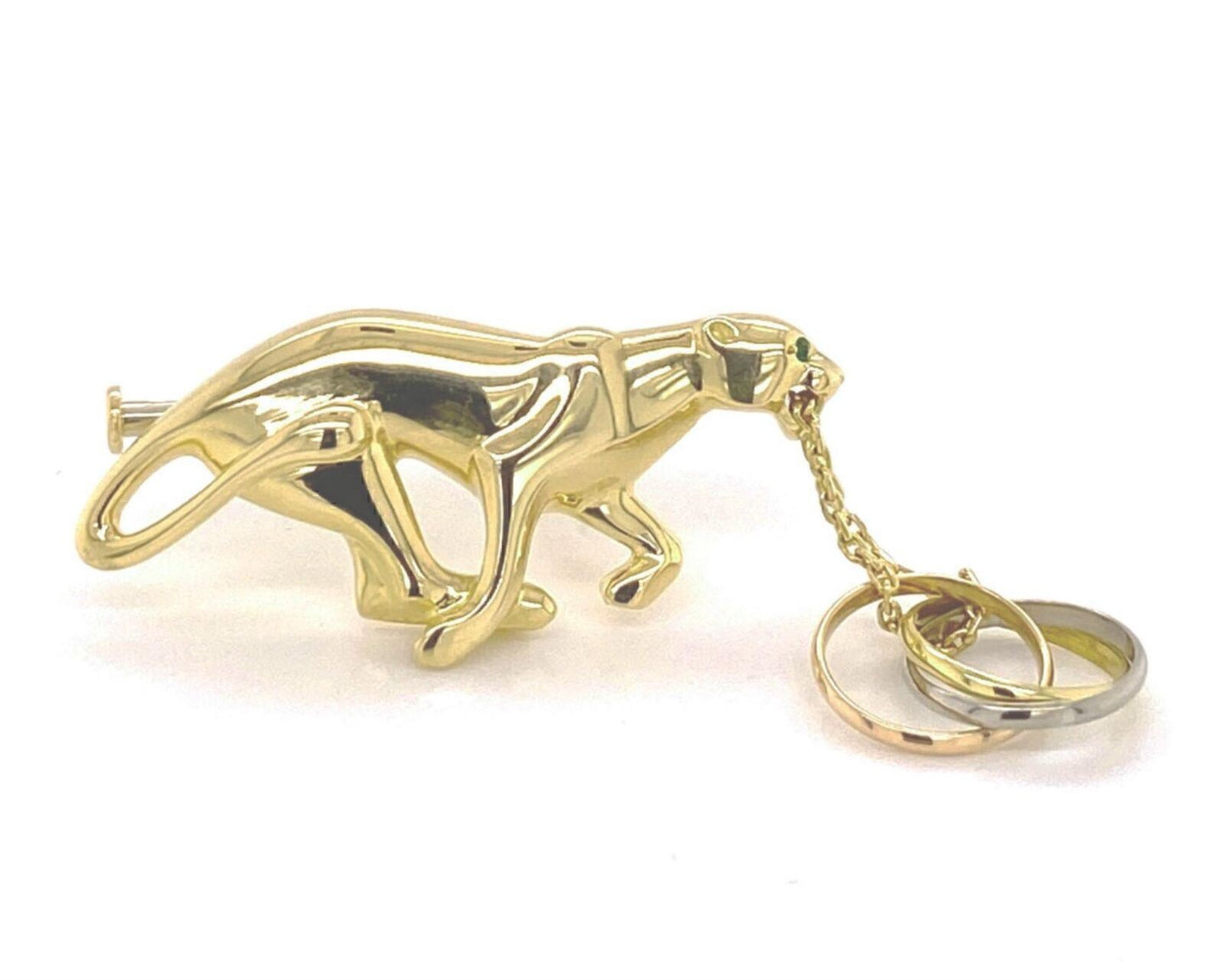 Cartier Panther Trinity 18k Tri-Color Gold Dangle Charm Pin Brooch