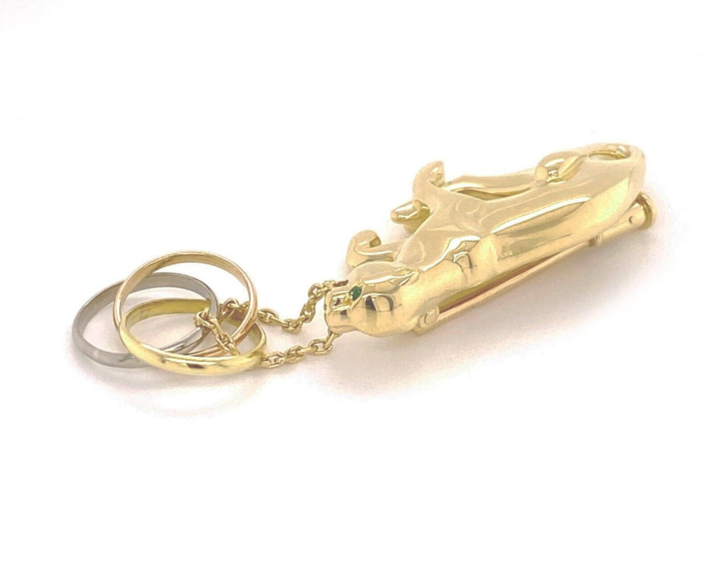 Cartier Panther Trinity 18k Tri-Color Gold Dangle Charm Pin Brooch