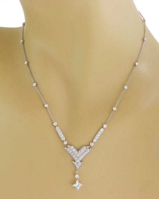 Louis Vuitton Star Diamond 18k White Gold V Dangle Pendant Necklace - Rare!