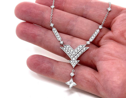 Louis Vuitton Star Diamond 18k White Gold V Dangle Pendant Necklace - Rare!