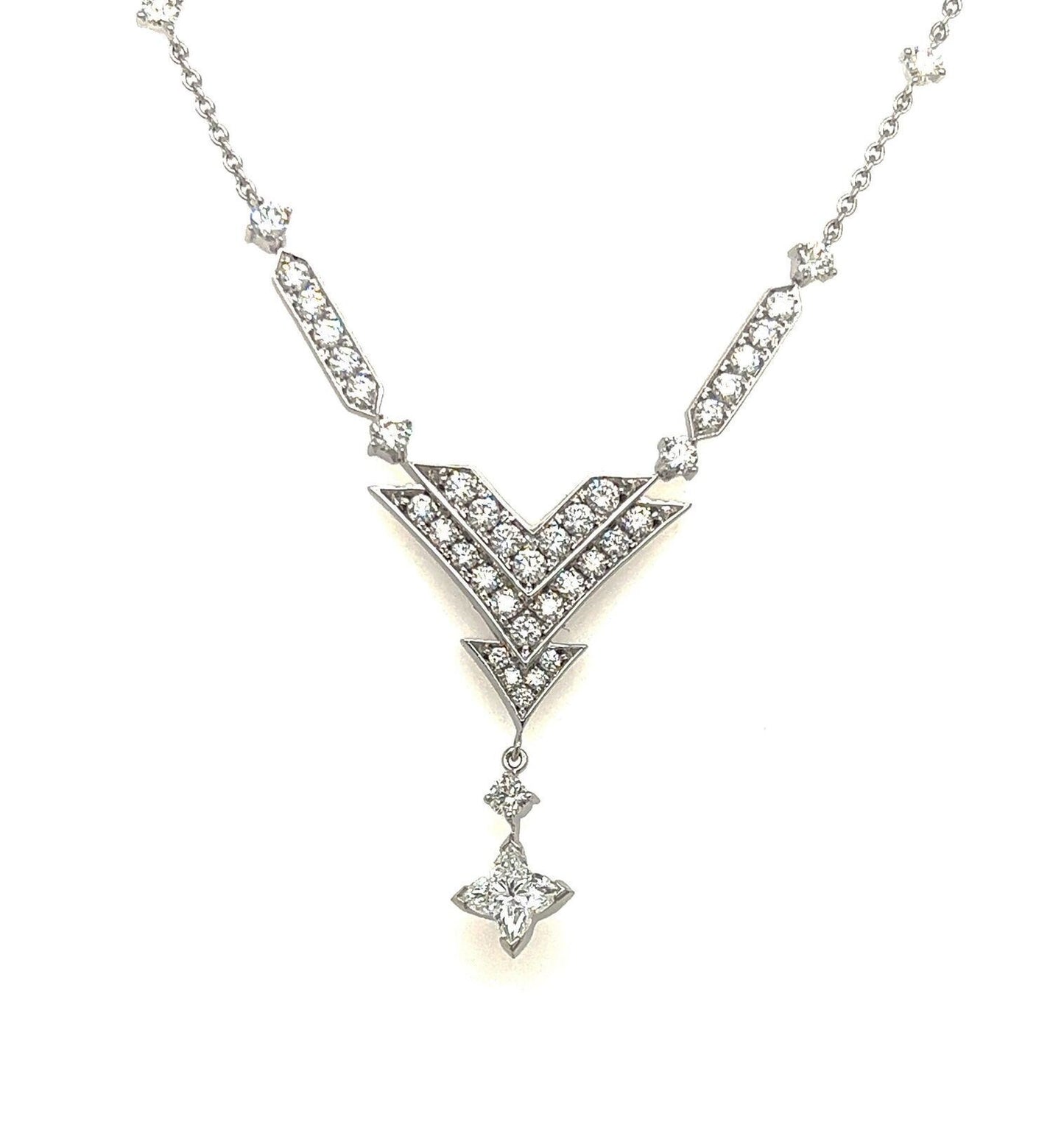 Louis Vuitton Star Diamond 18k White Gold V Dangle Pendant Necklace - Rare!