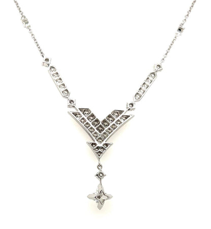 Louis Vuitton Star Diamond 18k White Gold V Dangle Pendant Necklace - Rare!