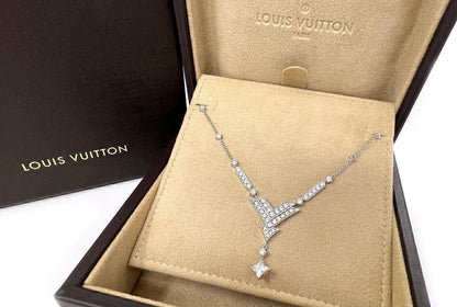 Louis Vuitton Star Diamond 18k White Gold V Dangle Pendant Necklace - Rare!