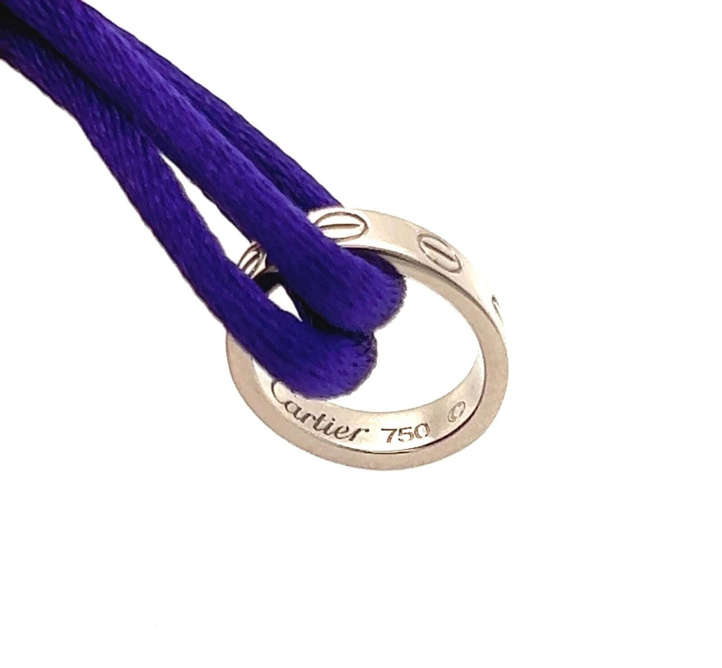 Cartier Love 18k White Gold Charm Purple Cord Charity Bracelet w/Cert