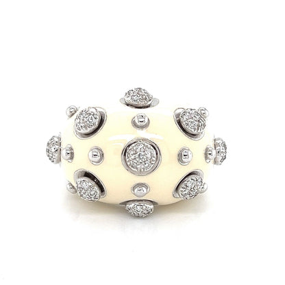 Nouvelle Bague Diamond Enamel 18k White Gold Dome Ring