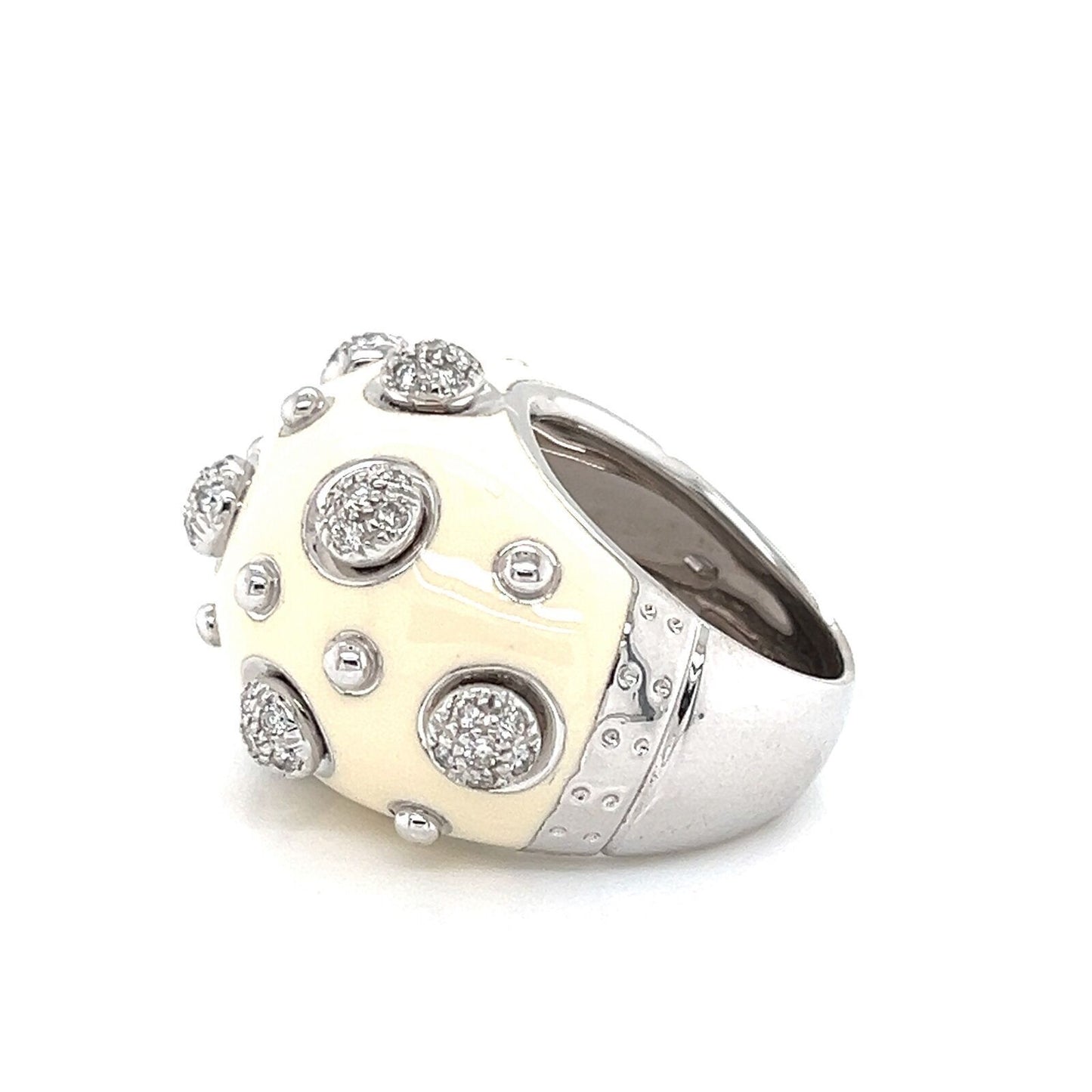 Nouvelle Bague Diamond Enamel 18k White Gold Dome Ring