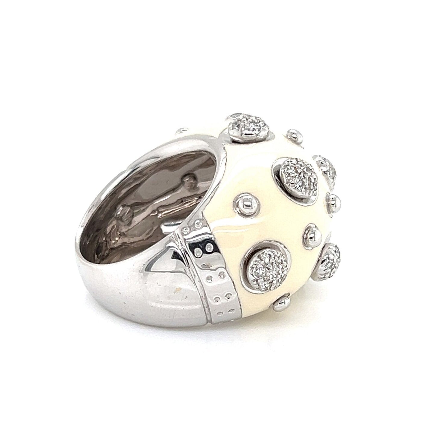 Nouvelle Bague Diamond Enamel 18k White Gold Dome Ring