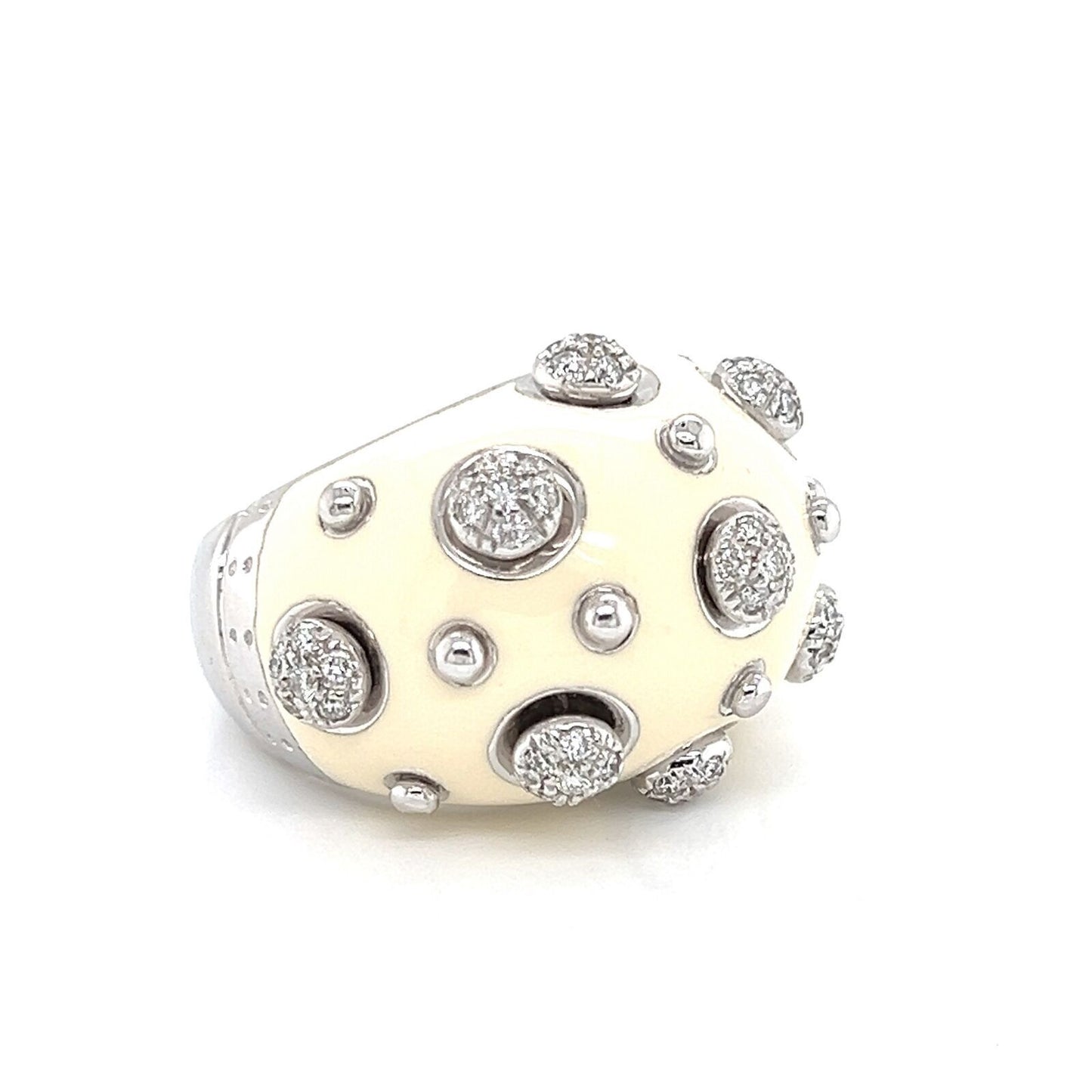 Nouvelle Bague Diamond Enamel 18k White Gold Dome Ring