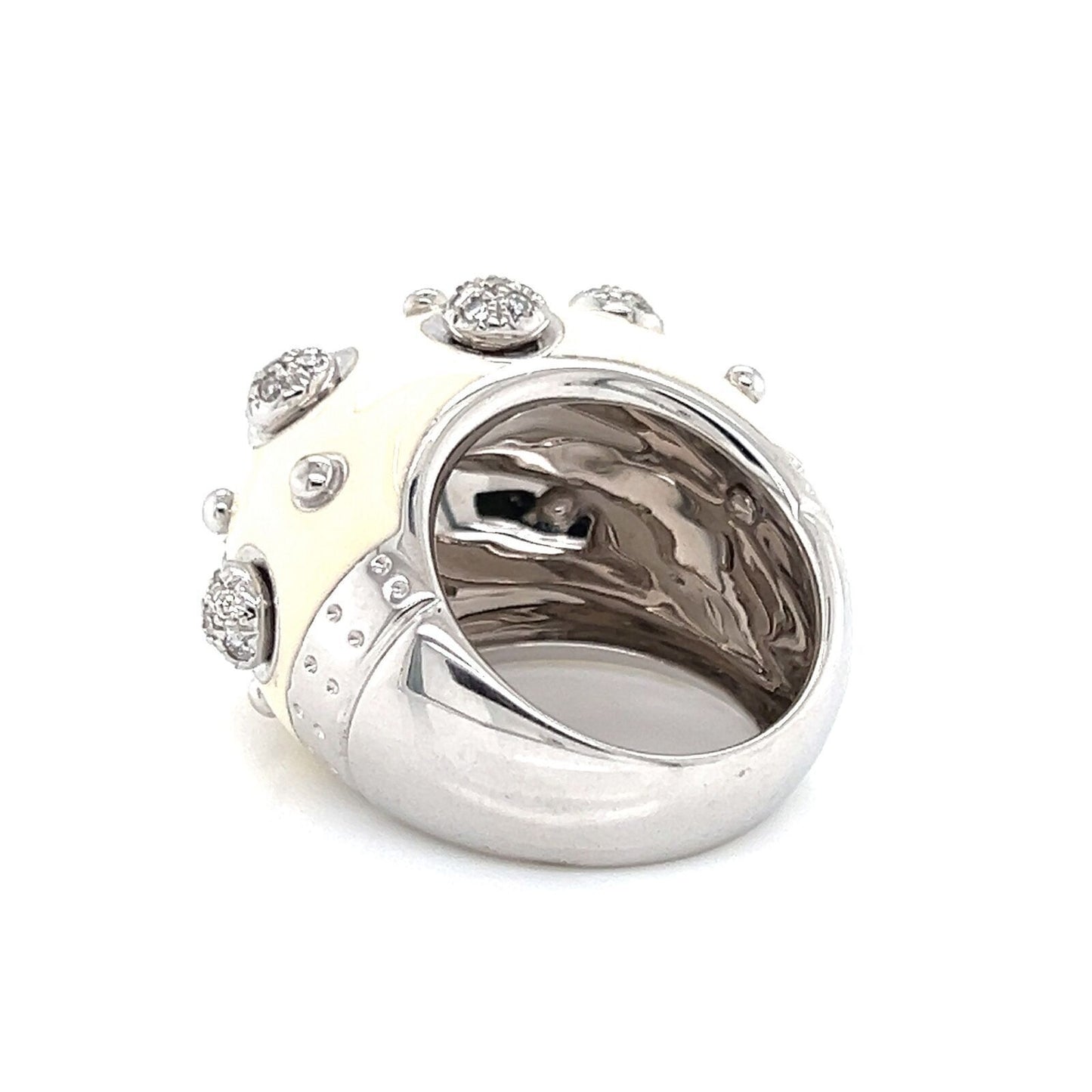 Nouvelle Bague Diamond Enamel 18k White Gold Dome Ring