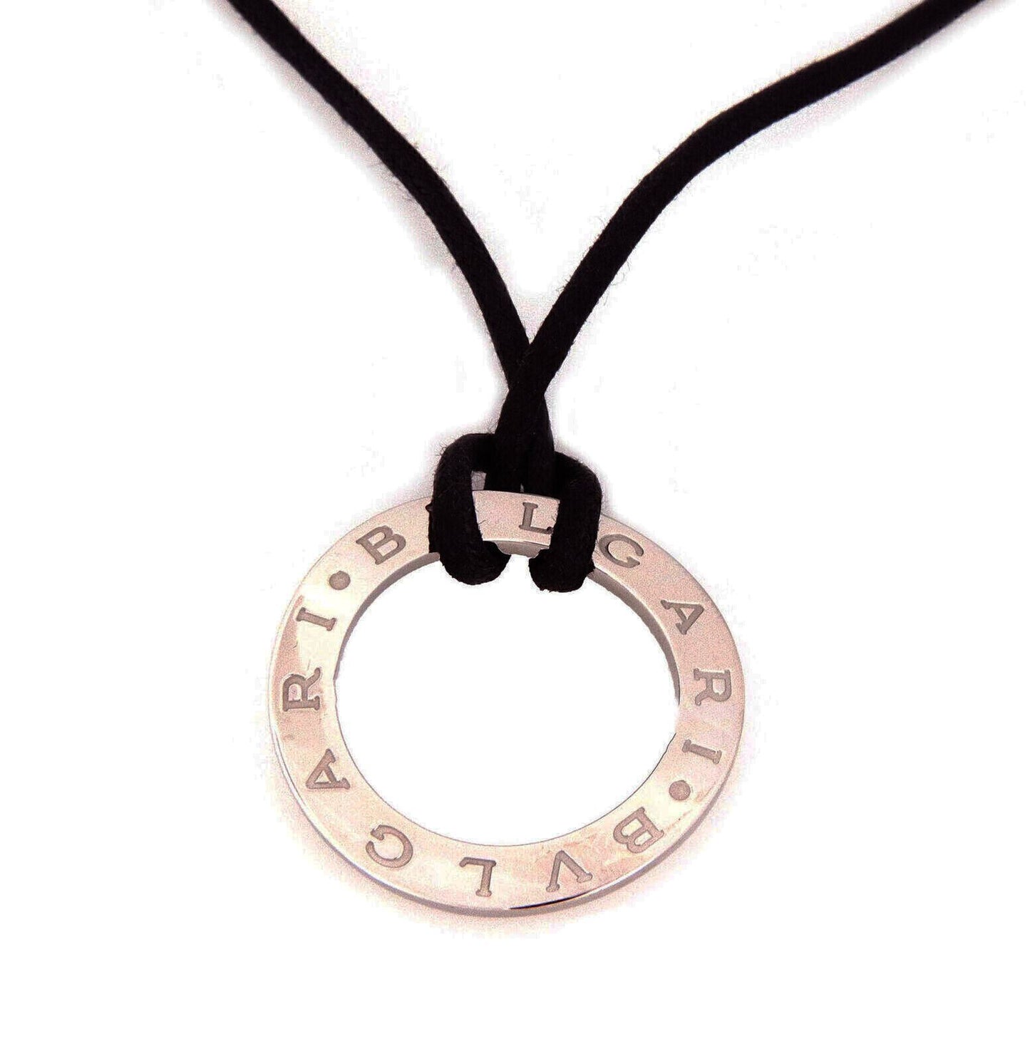 Bvlgari Signature 18k White Gold Large Open Circle Pendant & Cord Necklace