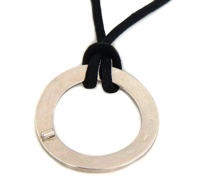 Bvlgari Signature 18k White Gold Large Open Circle Pendant & Cord Necklace