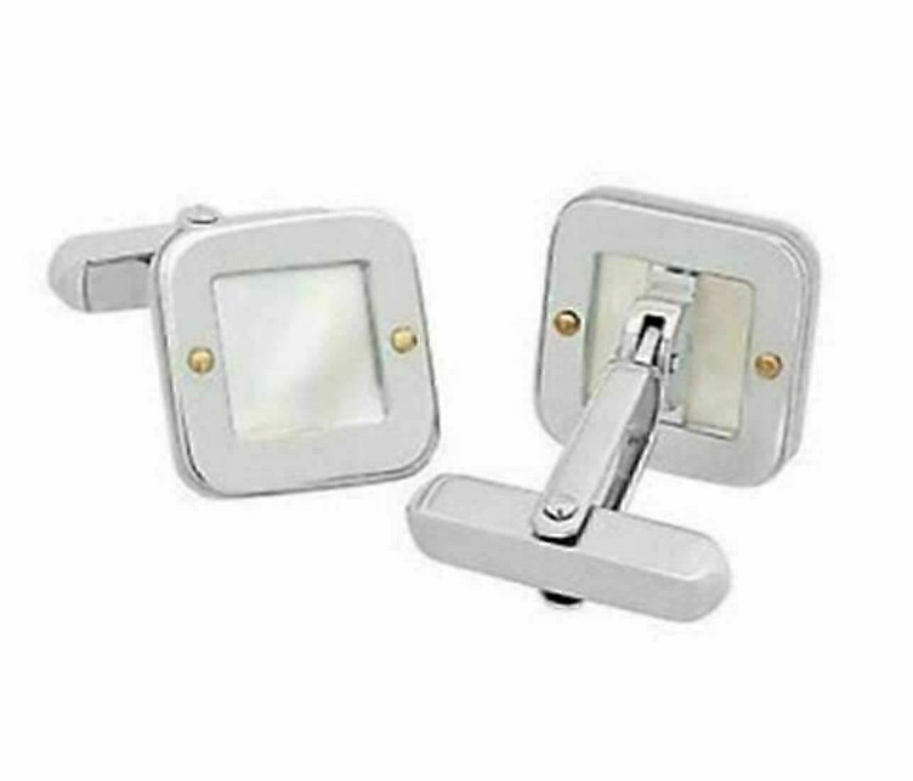 Baraka Mother of Pearl 18k Two Tone Gold Square Top Stud Cufflinks