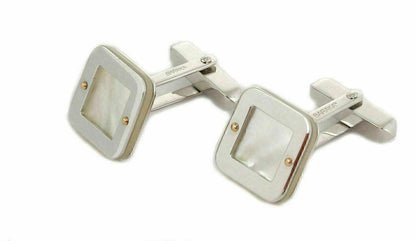 Baraka Mother of Pearl 18k Two Tone Gold Square Top Stud Cufflinks