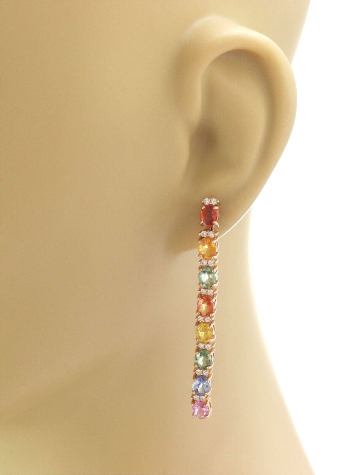 Diamond & Multicolor Sapphire 18k Rose Gold Dangle Earrings