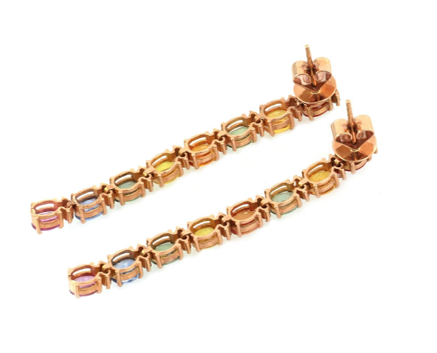 Diamond & Multicolor Sapphire 18k Rose Gold Dangle Earrings