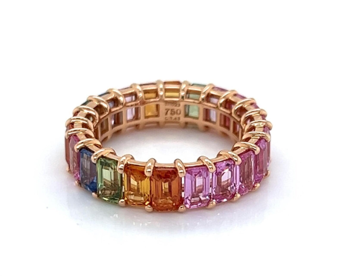 Full Circle Emerald Cut Multi-Color Sapphire 18k Rose Gold Band Ring - Size 6.5