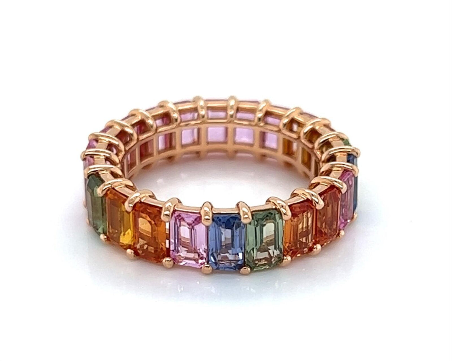 Full Circle Emerald Cut Multi-Color Sapphire 18k Rose Gold Band Ring - Size 6.5