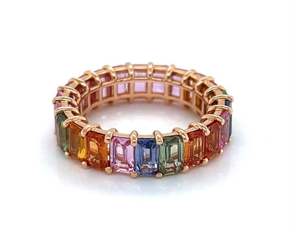 Full Circle Emerald Cut Multi-Color Sapphire 18k Rose Gold Band Ring - Size 6.5