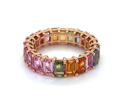 Full Circle Emerald Cut Multi-Color Sapphire 18k Rose Gold Band Ring - Size 6.5