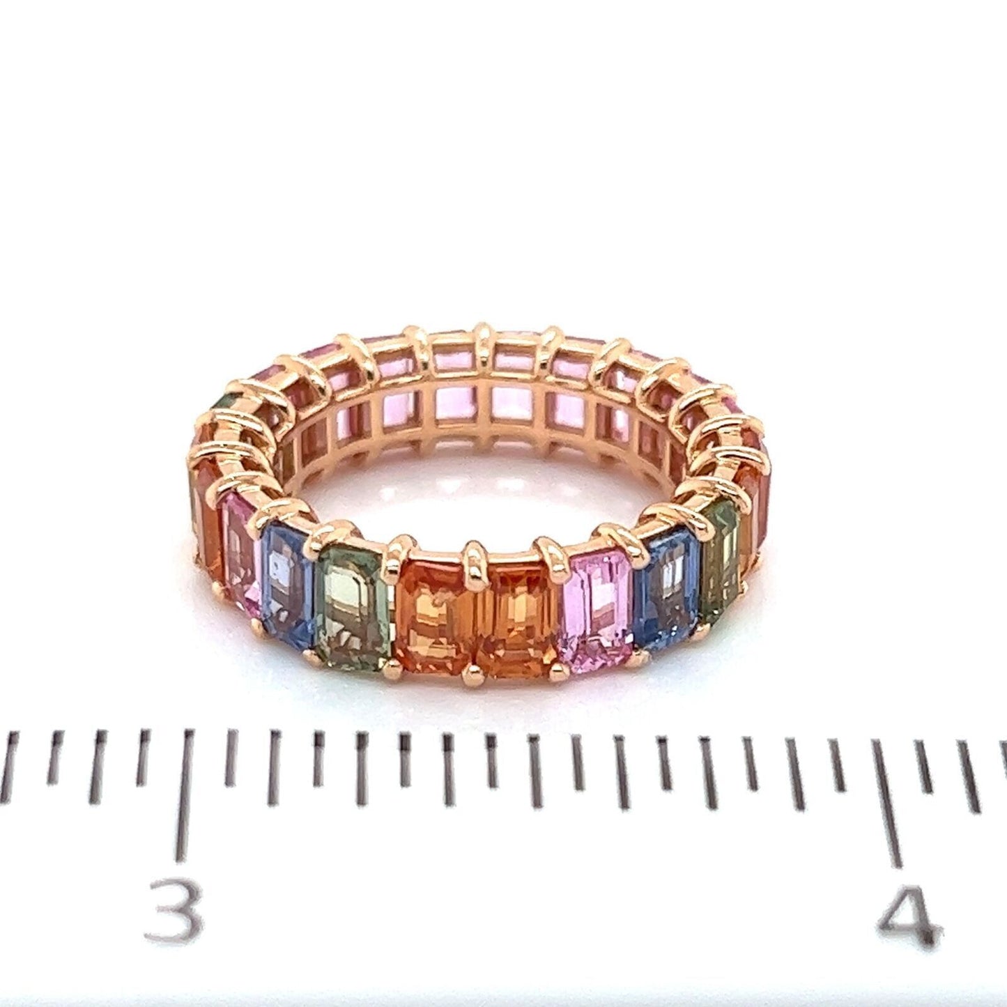 Full Circle Emerald Cut Multi-Color Sapphire 18k Rose Gold Band Ring - Size 6.5