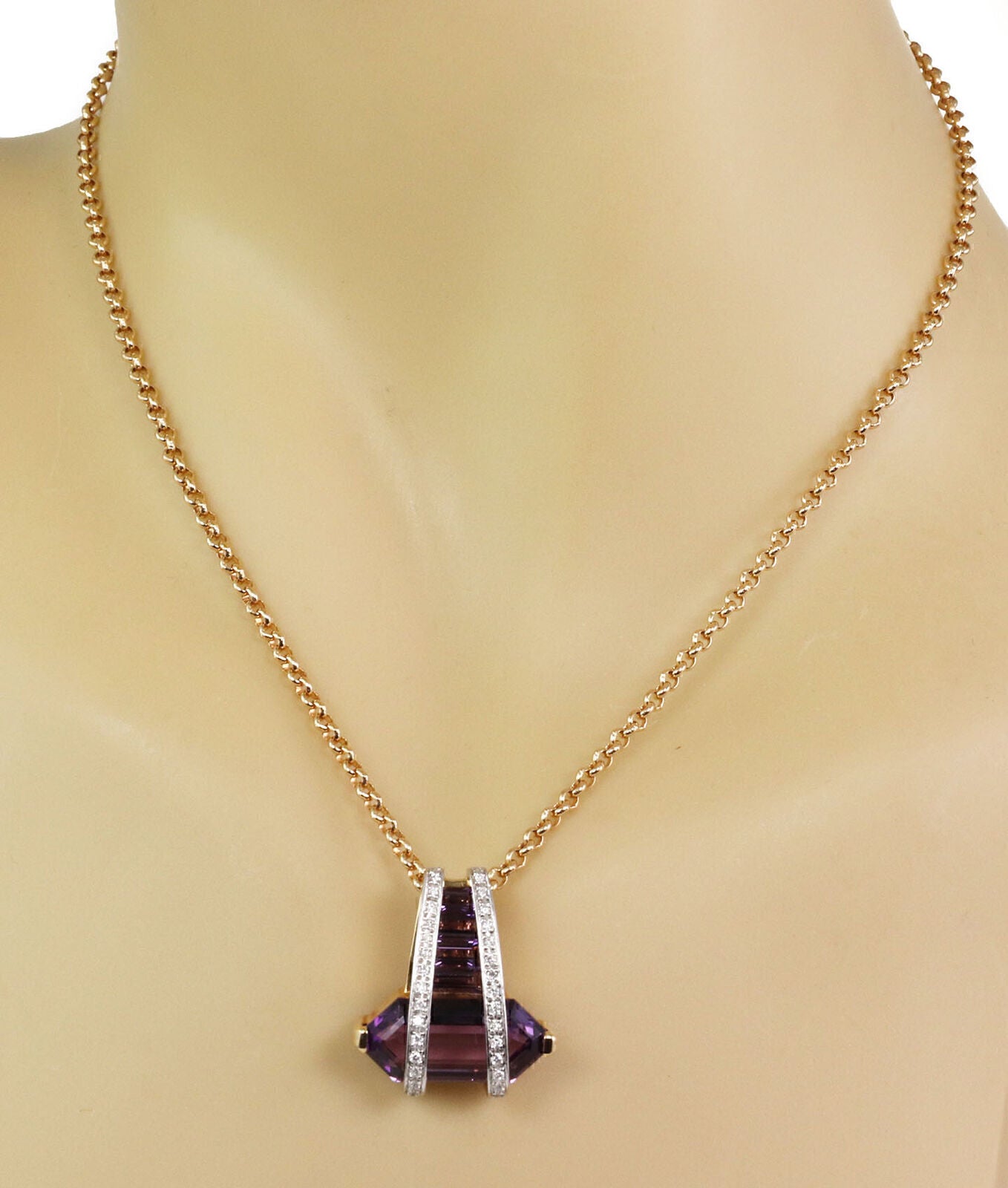 Amethyst & Diamond 18k Yellow Gold Platinum Fancy Pendant Necklace