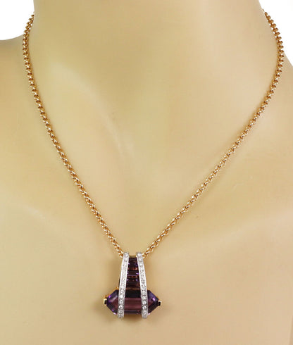 Amethyst & Diamond 18k Yellow Gold Platinum Fancy Pendant Necklace