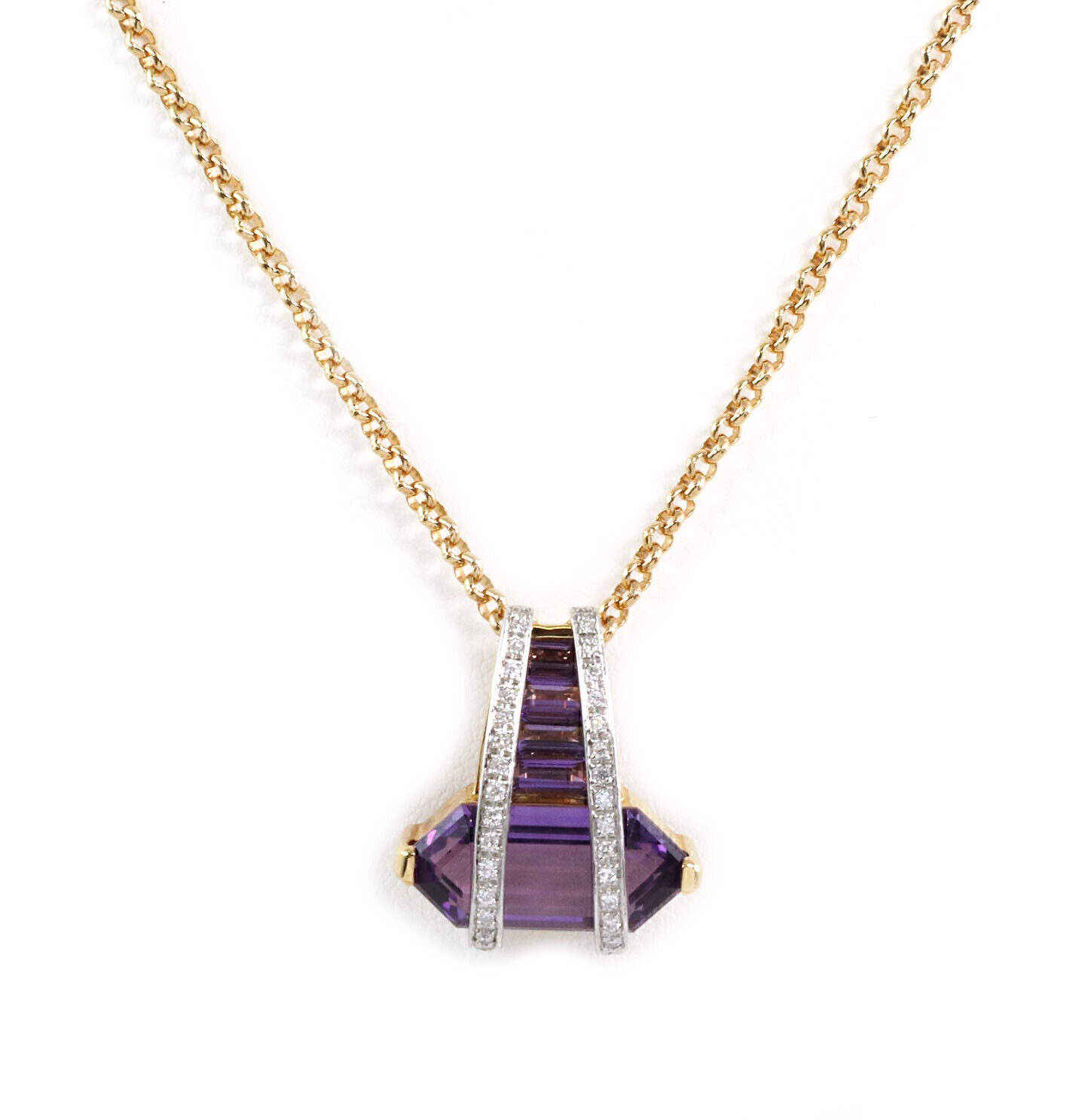 Amethyst & Diamond 18k Yellow Gold Platinum Fancy Pendant Necklace