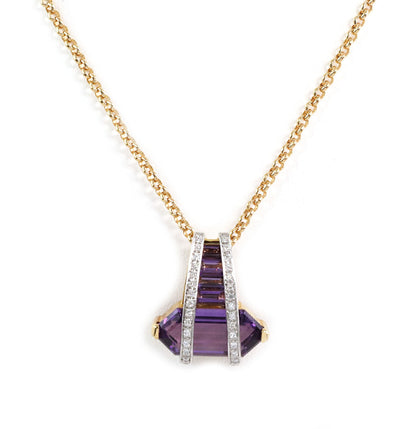 Amethyst & Diamond 18k Yellow Gold Platinum Fancy Pendant Necklace