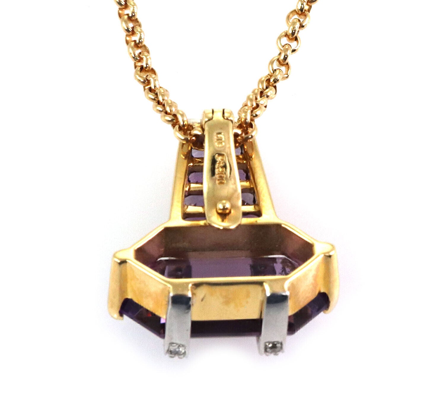 Amethyst & Diamond 18k Yellow Gold Platinum Fancy Pendant Necklace