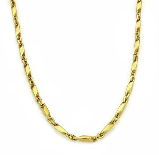 Fancy Long Bar Oval Link 24k Gold Chain Necklace